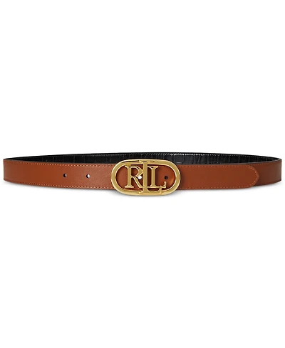Lauren Ralph Lauren Logo Reversible Embossed Leather Skinny Belt