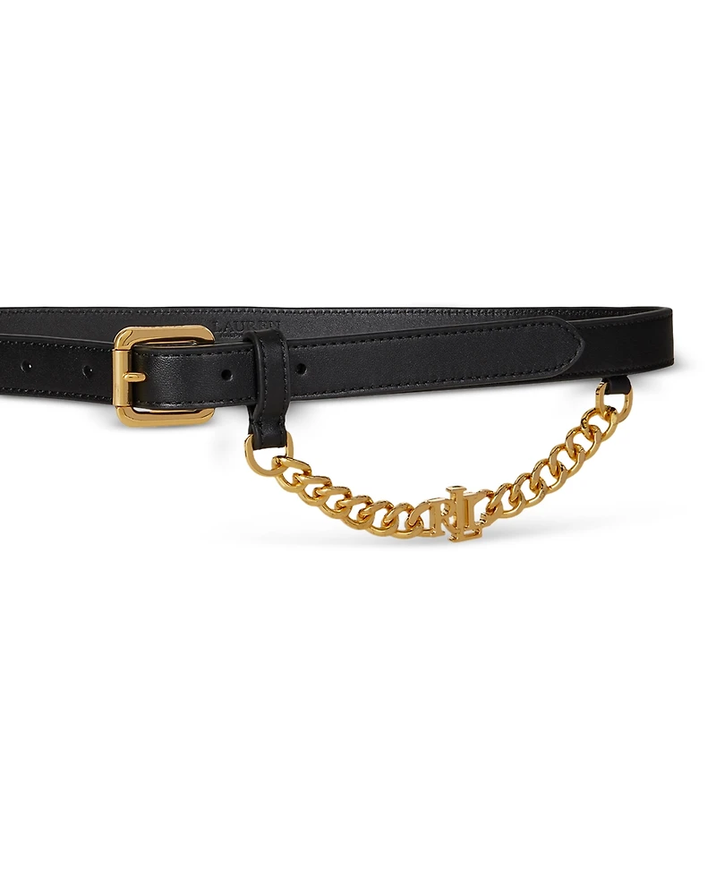 Lauren Ralph Logo-Chain Leather Skinny Belt