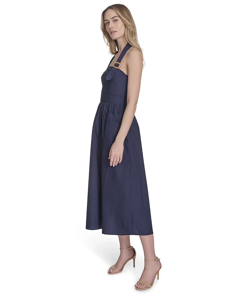 Vince Camuto Women's Cotton Buckle Halter-Neck Midi Dress