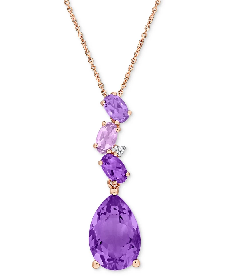 Amethyst & Pink Amethyst (3 5/8 ct. t.w) Diamond Accent Teardrop Necklace in 10k Rose Gold