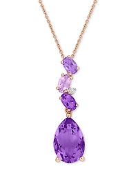 Amethyst & Pink Amethyst (3 5/8 ct. t.w) Diamond Accent Teardrop Necklace in 10k Rose Gold