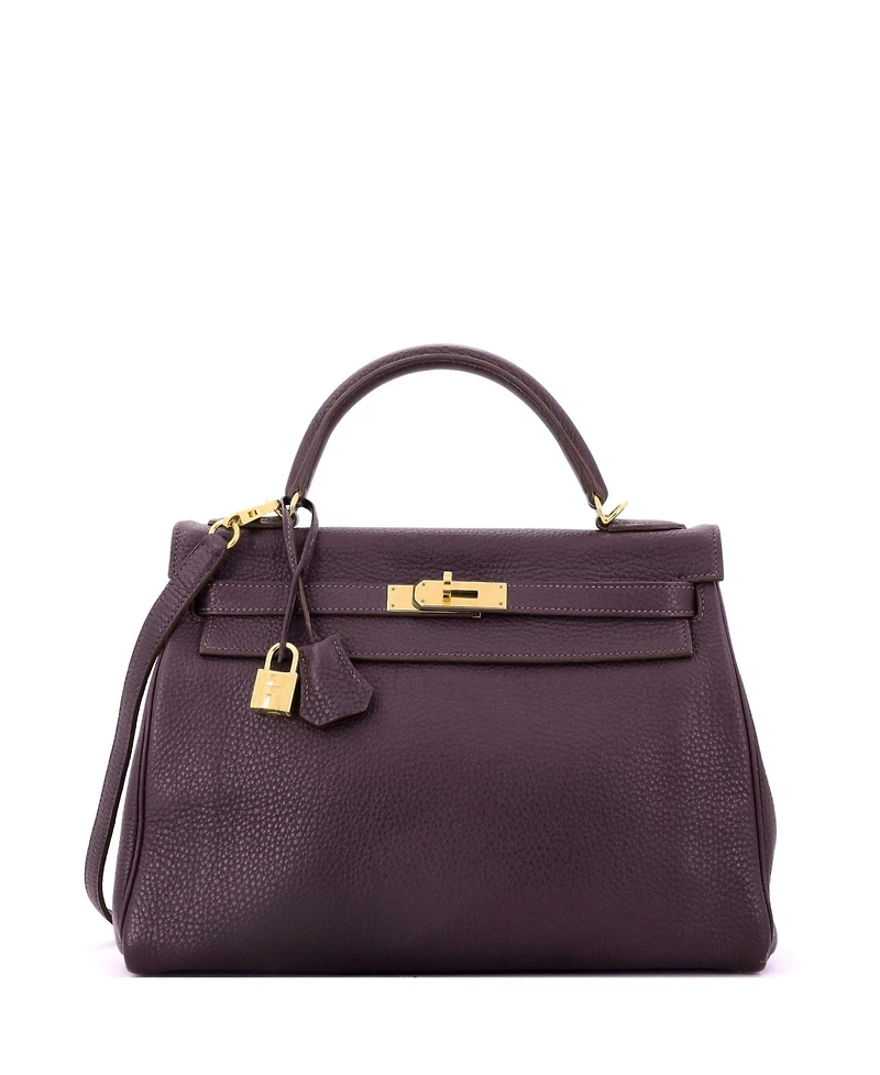 Pre-Owned Hermes Kelly 32 Handbag Purple Togo with Gold Hardware