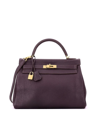 Pre-Owned Hermes Kelly 32 Handbag Purple Togo with Gold Hardware
