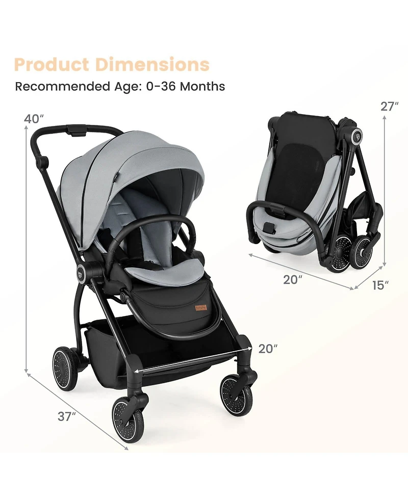 Costway Baby Stroller Foldable Infant Pram Stroller with Reclining Backrest Handle
