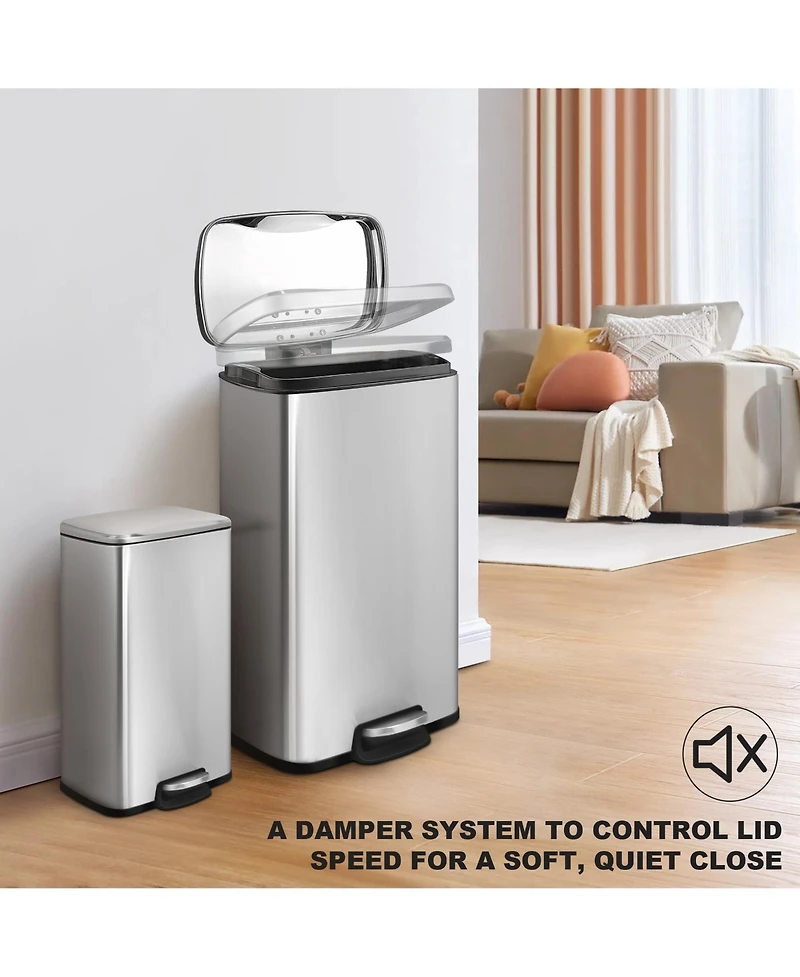 8 Gal./30 Liter and 1.3 Gal./5 Liter Rectangular Stainless Steel Step-on Trash Can Set for Kitchen and Bathroom