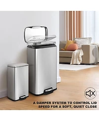 8 Gal./30 Liter and 1.3 Gal./5 Liter Rectangular Stainless Steel Step-on Trash Can Set for Kitchen and Bathroom