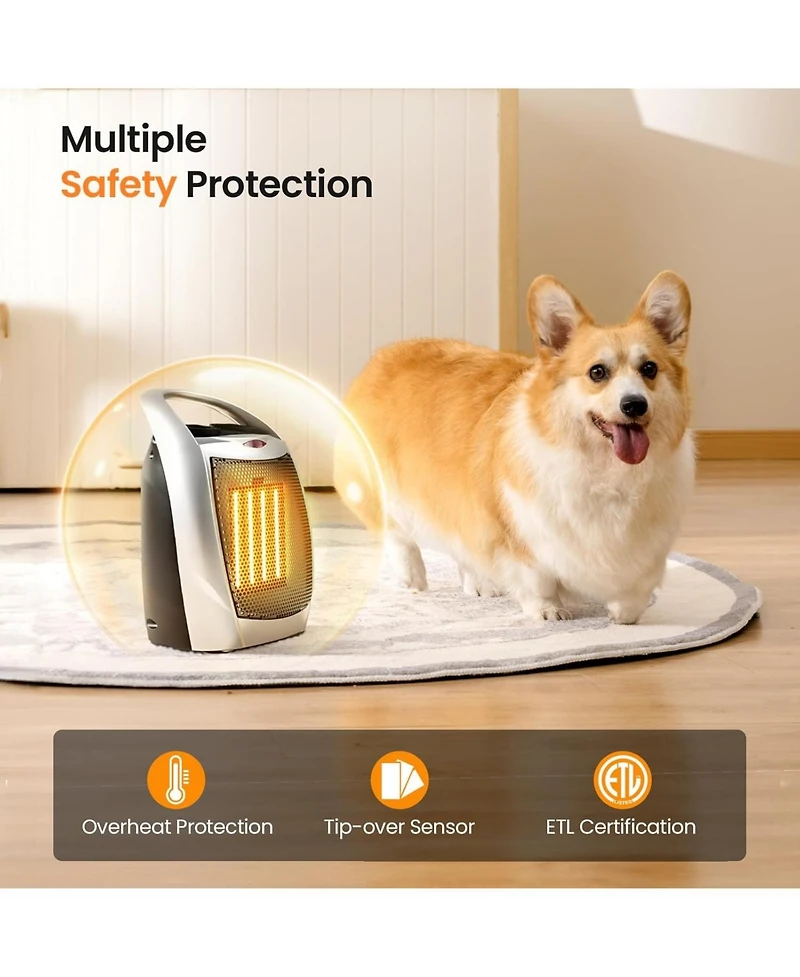 Zafro Portable Ceramic Space Heater, 750W/1500W Electric Heater with Thermostat, Overheat Protection, Quiet Fan for Home & Office