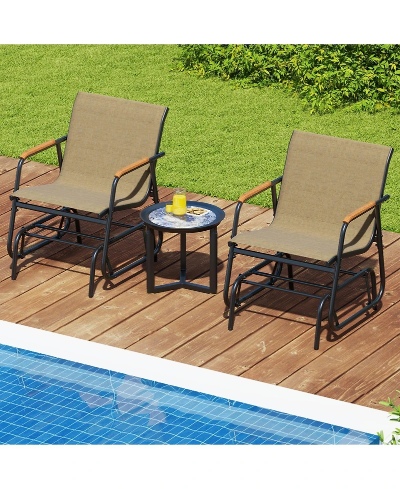 Slickblue Patio Glider Chair Set of 2 with Curved Teak Armrests and Breathable Fabric Seat