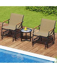 Slickblue Patio Glider Chair Set of 2 with Curved Teak Armrests and Breathable Fabric Seat