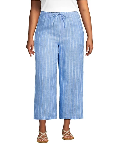 Lands' End Women's High Rise Drawstring Linen Wide Leg Crop Pants