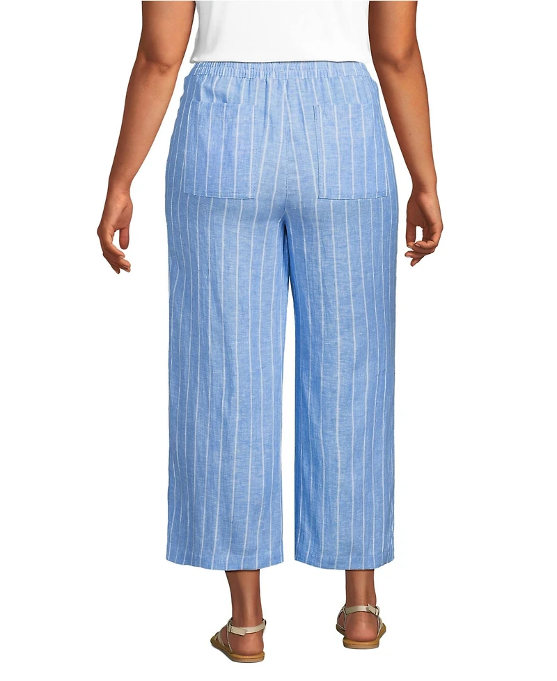 Lands' End Women's High Rise Drawstring Linen Wide Leg Crop Pants