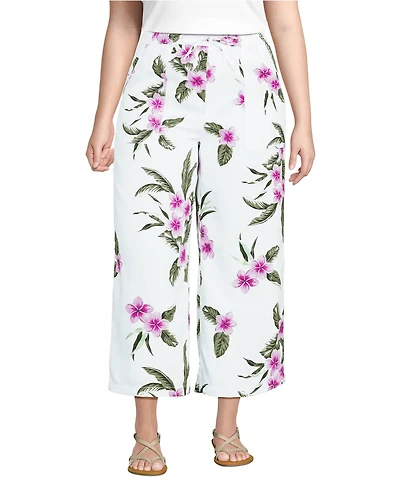 Lands' End Women's High Rise Drawstring Linen Wide Leg Crop Pants