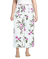 Lands' End Women's High Rise Drawstring Linen Wide Leg Crop Pants