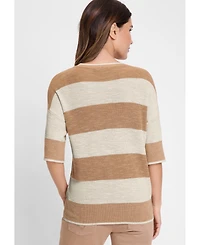 Olsen Women's Cotton Blend Striped Pullover