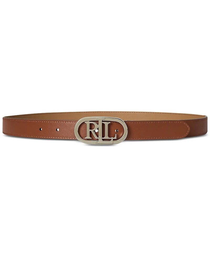Lauren Ralph Oval-Logo Reversible Leather Skinny Belt