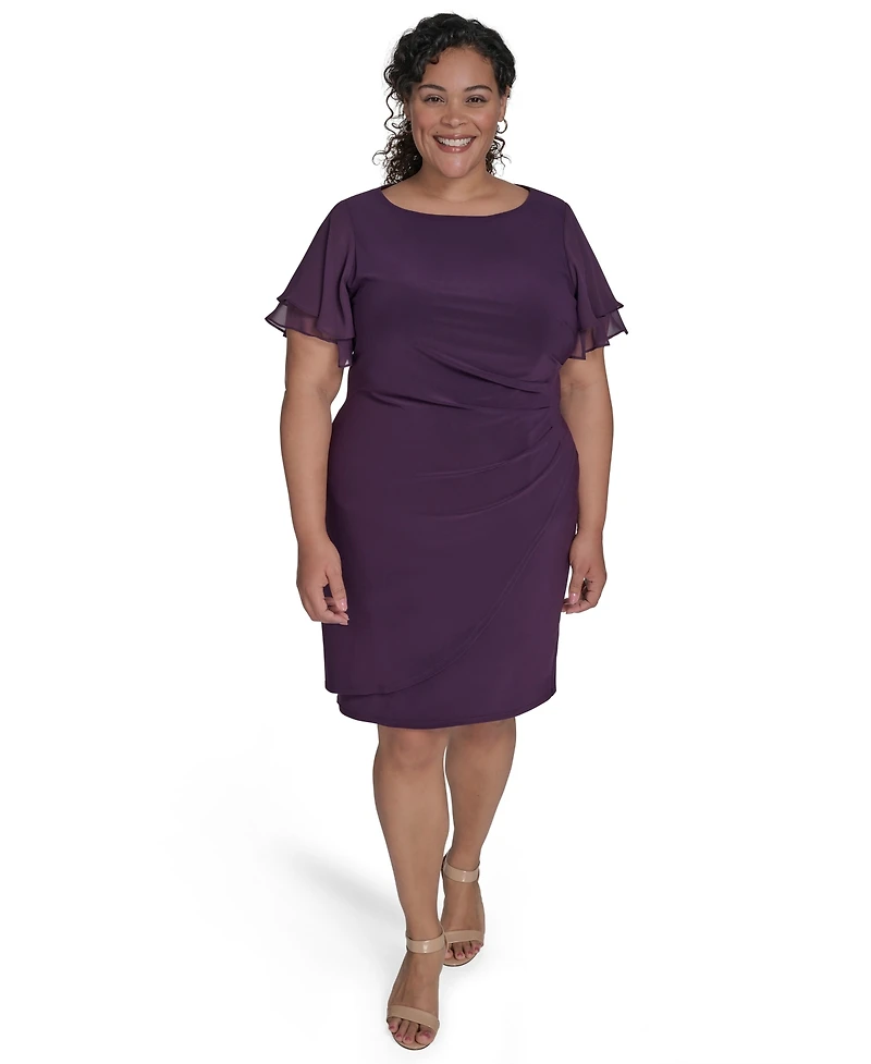 Jessica Howard Plus Flutter-Sleeve Shirred Dress