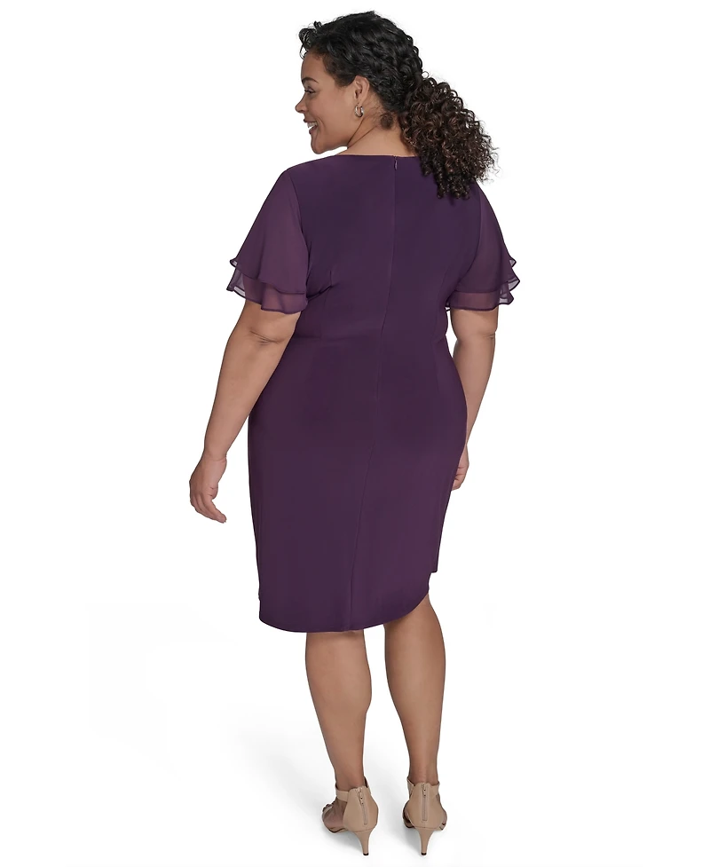Jessica Howard Plus Flutter-Sleeve Shirred Dress