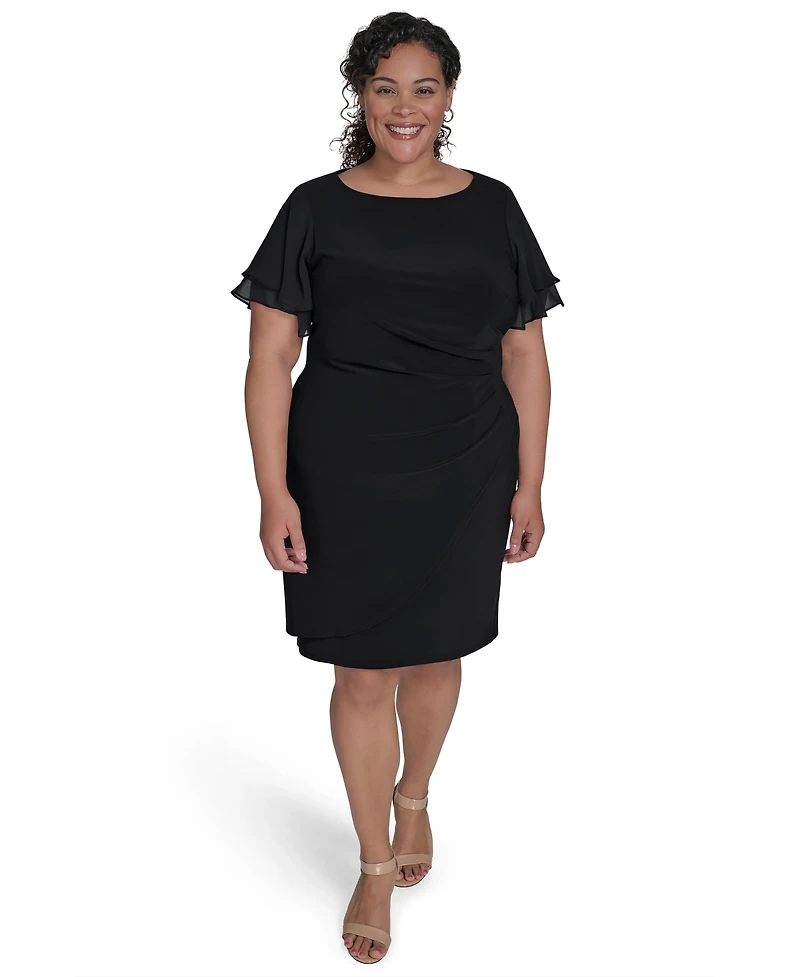Jessica Howard Plus Flutter-Sleeve Shirred Dress