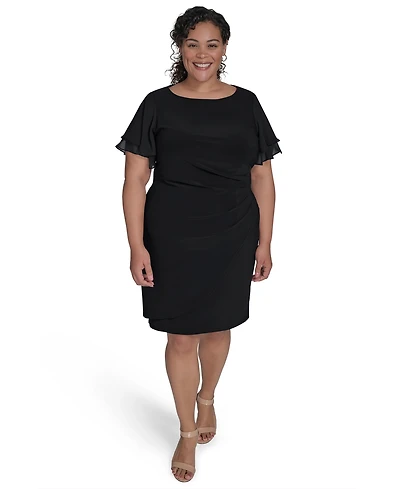 Jessica Howard Plus Flutter-Sleeve Shirred Dress