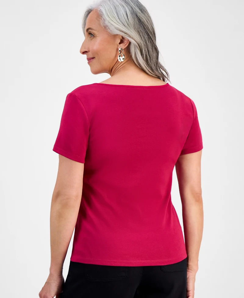 Style & Co Petite Cotton Square-Neck Short-Sleeve T-Shirt, Exclusively at Macy's