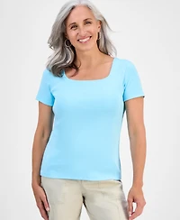 Style & Co Petite Cotton Square-Neck Short-Sleeve T-Shirt, Exclusively at Macy's