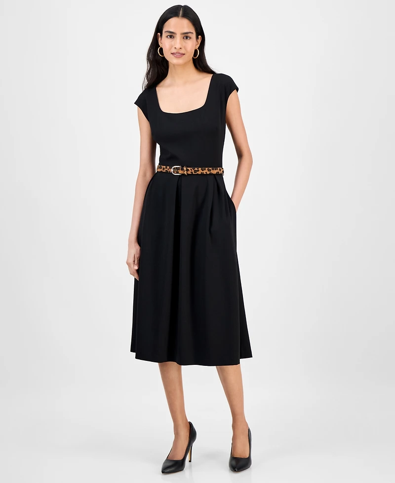 julia jordan Women's Square-Neck Cap-Sleeve Fit & Flare Dress