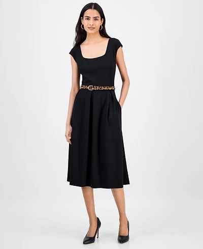 julia jordan Women's Square-Neck Cap-Sleeve Fit & Flare Dress