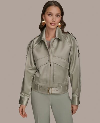Donna Karan New York Women's Satin Zip-Front Belted Jacket