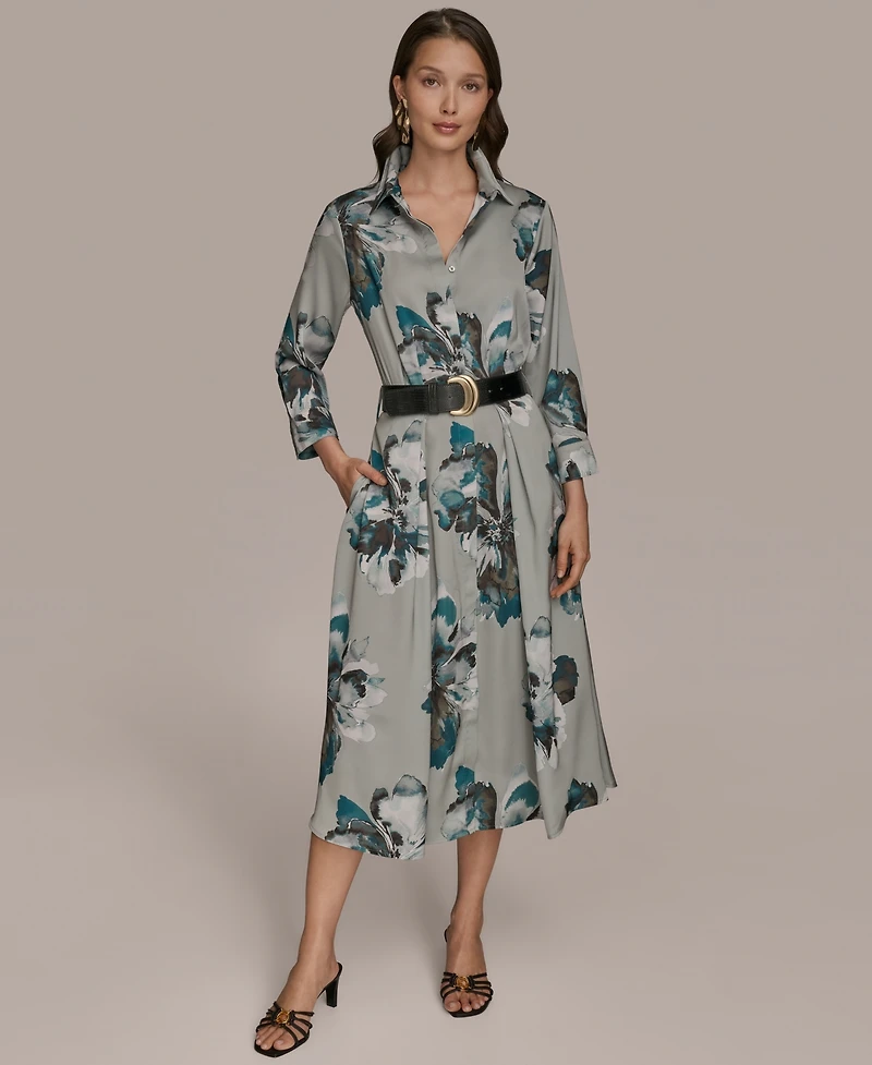Donna Karan New York Women's Printed Long-Sleeve Belted Shirtdress