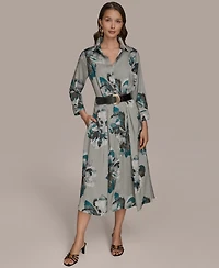 Donna Karan New York Women's Printed Long-Sleeve Belted Shirtdress