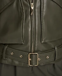 Donna Karan New York Women's Faux-Leather Zip-Front Belted Jacket