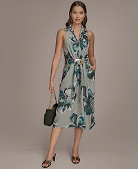 Donna Karan New York Women's Printed Sleeveless V-Neck Hardware Dress