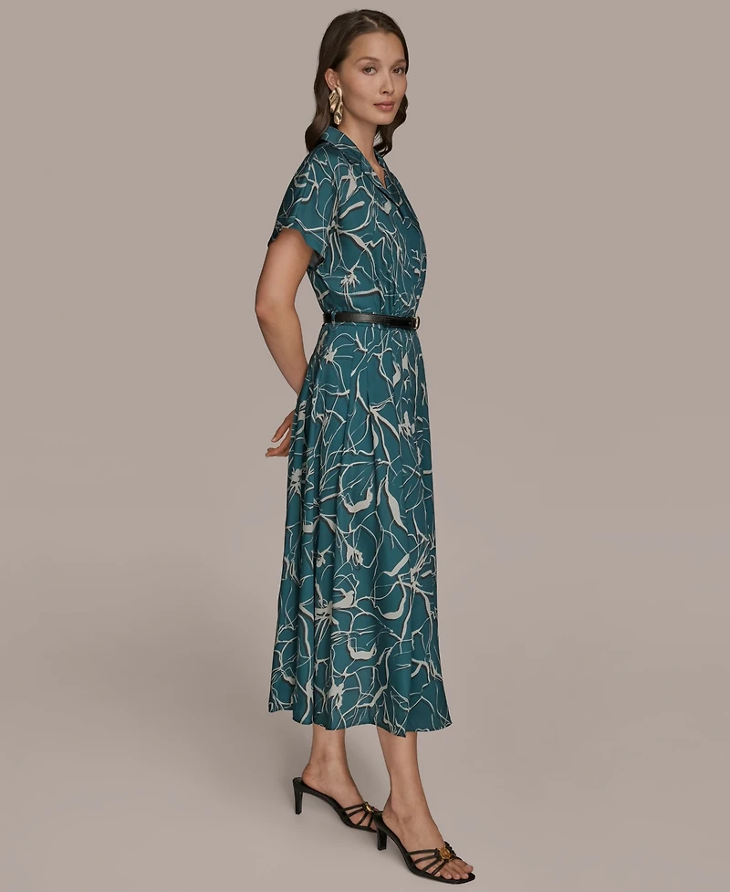 Donna Karan New York Women's Printed Short-Sleeve Belted Shirtdress