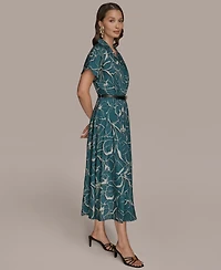 Donna Karan New York Women's Printed Short-Sleeve Belted Shirtdress