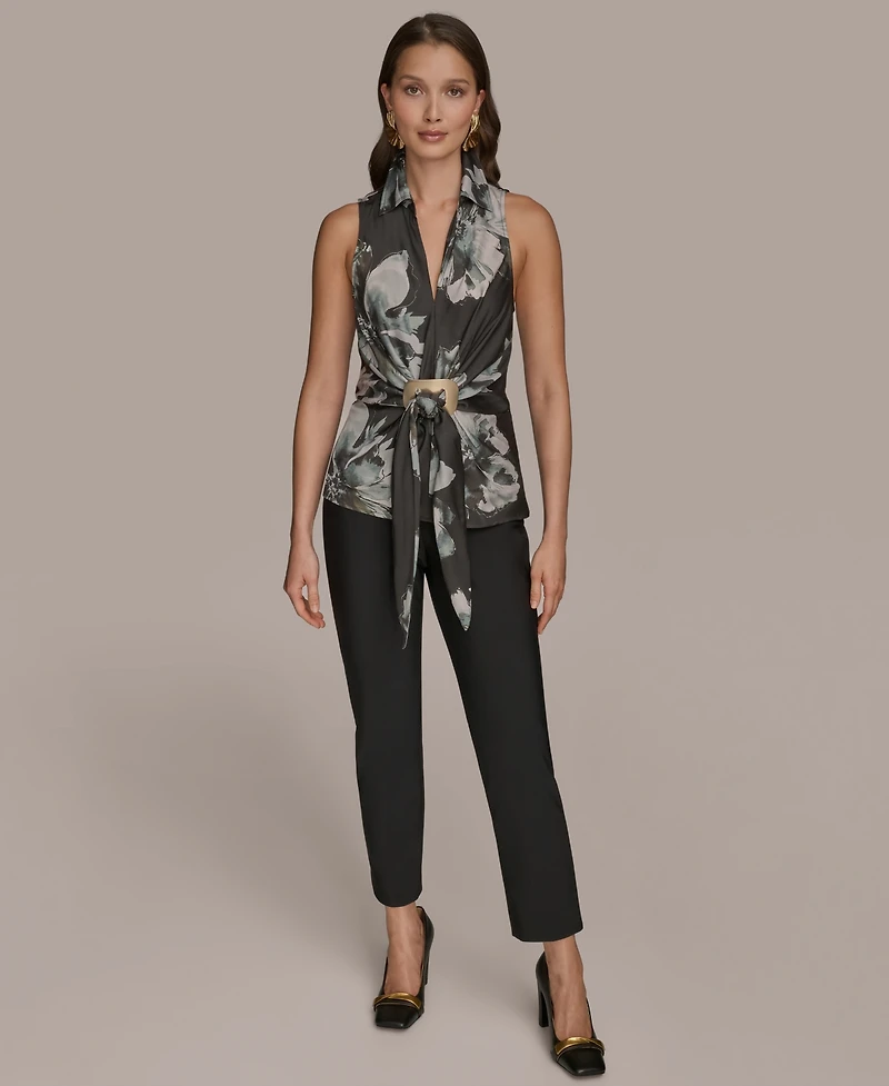 Donna Karan New York Women's Printed Sleeveless Faux-Wrap Hardware Top