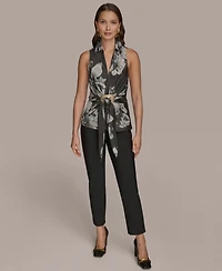 Donna Karan New York Women's Printed Sleeveless Faux-Wrap Hardware Top
