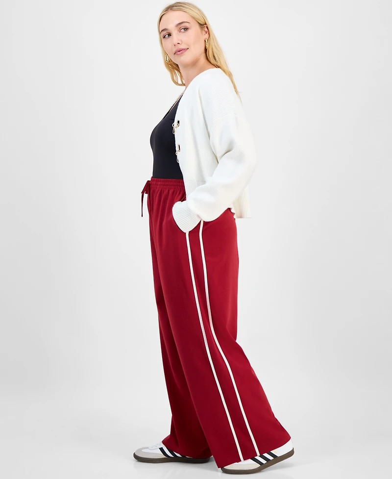 Bar Iii Trendy Plus Side-Stripe Wide Track Pants, Macy's Exclusive