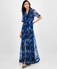 julia jordan Women's Floral-Print Short-Sleeve Maxi Shirtdress
