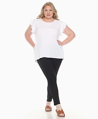 White Mark Plus Ruffled Sleeve Solid Top