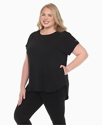 White Mark Plus Folded Short Sleeve Solid Top