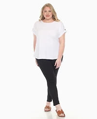 White Mark Plus Folded Short Sleeve Solid Top