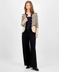 T Tahari Women's Striped Crewneck Cardigan