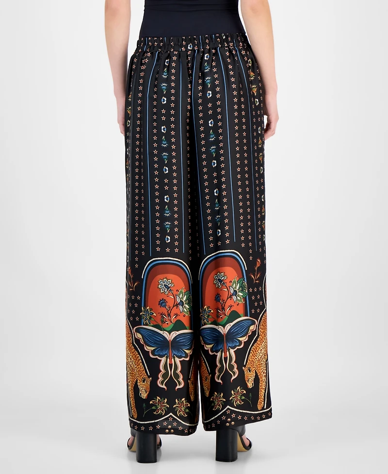 T Tahari Women's Printed Pull-On Wide-Leg Pants