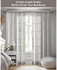 Irina Diamond Sheer Window Curtain, Grey sheer curtains 95 inches long Single Curtain, Width 50 curtains sheer for Bedroom and Living Room, Easy To Ha