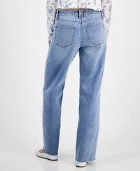Tinseltown Juniors' Mid-Rise Lace-Seamed Baggy Jeans