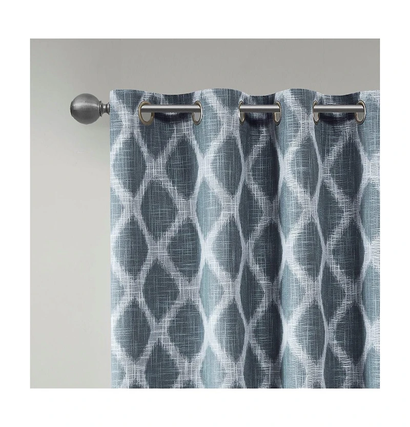 Blakesly Ikat blackout curtains for bedroom, Silver grommet top fit up to 1.25 inches rod Single Curtain Panel for Living Room