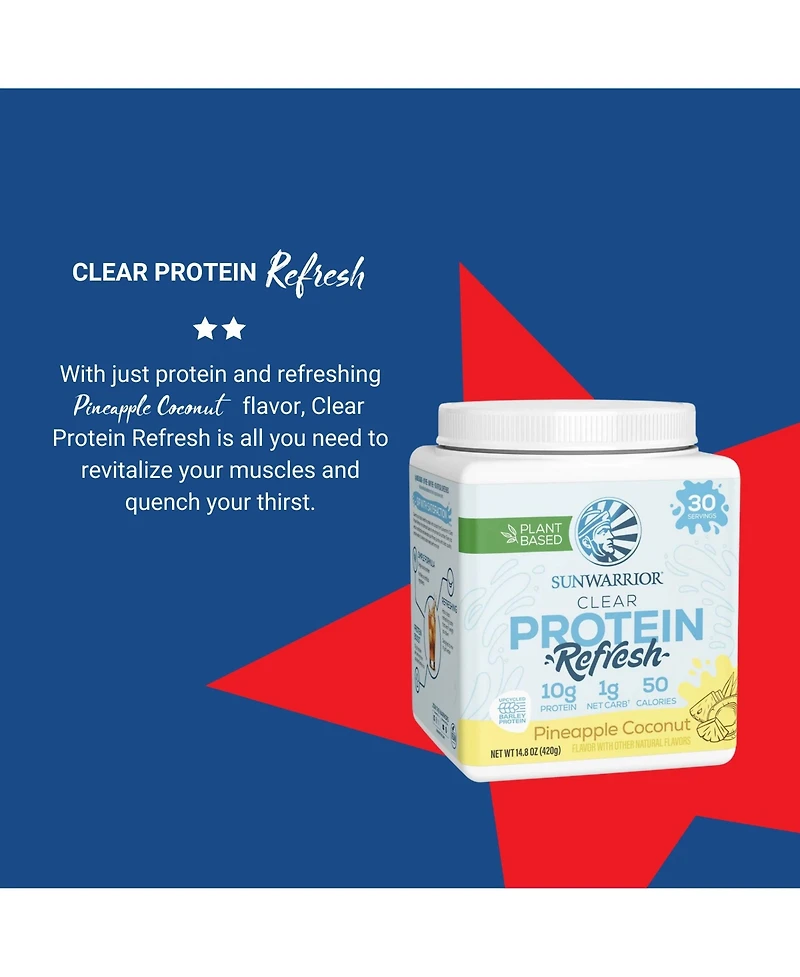 Clear Protein Refresh Protein Powder, Plant Based Protein Powder, Sunwarrior, Pineapple Coconut, 420g