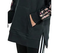 adidas Big Girls Long-Sleeve Printed 3-Stripes Slit Fleece Pullover Hoodie