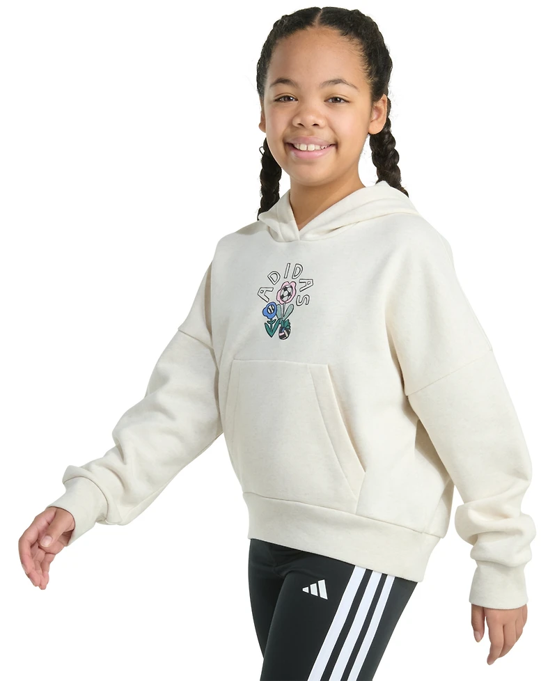 adidas Big Girls Long-Sleeve Heather Multi Graphic Fleece Pullover Hoodie