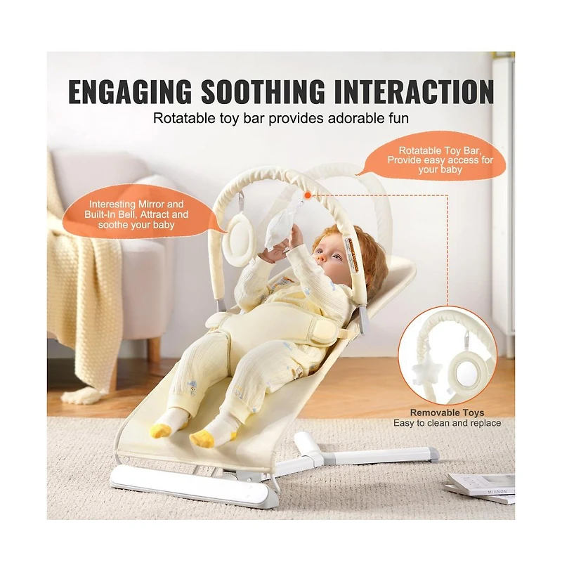 Slickblue Toddler Bouncer Folding Seat Chair 0-9 Months with Toy Bar